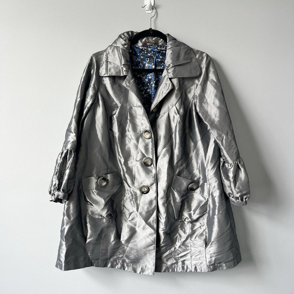 Kenar Silver Windowpane Button Up Jacket‎ Womens Size 6